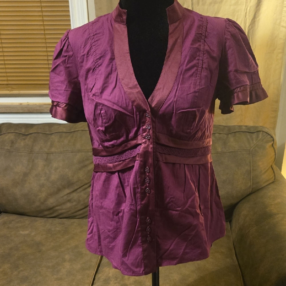 XOXO Purple Short Sleeve Blouse Size M